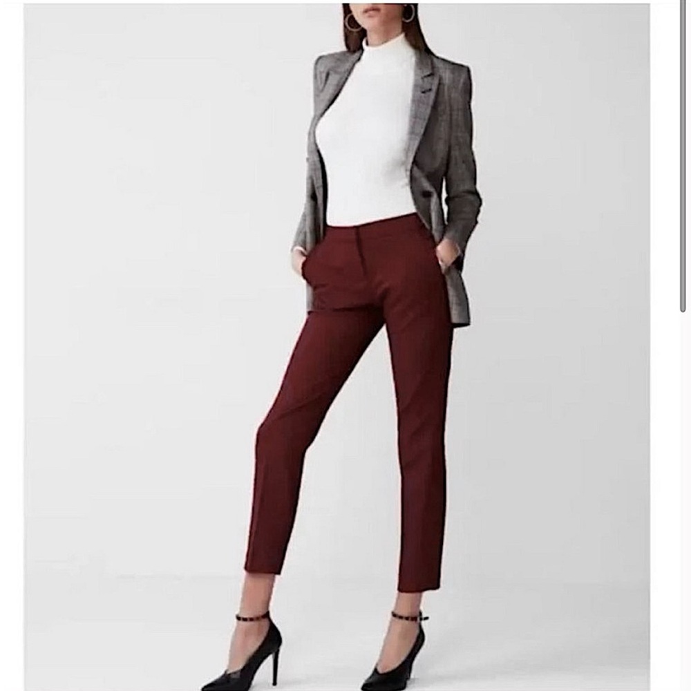 Express Maroon Columnist Ankle Mid Rise Dress Pant